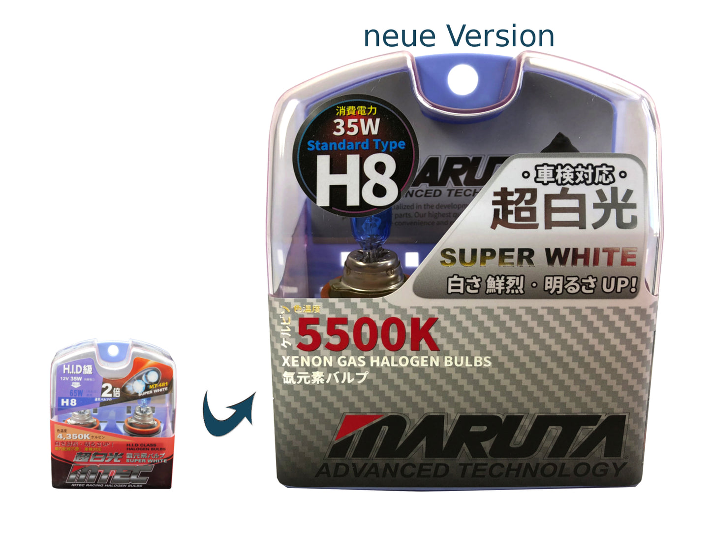 MARUTA SUPER WHITE H8 12V 35W Halogenlampe für Scheinwerfer, Nebellicht & Tagfahrlicht, 5500K Xenon-Effekt, langlebige Xenon-Gas Birne mit hochwertigem Quarzglas & Straßenzulassung (ECE Prüfzeichen) - Bild 8