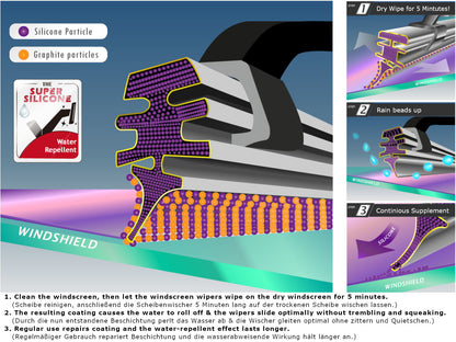 MARUTA Scheibenwischer SET 600 mm / 525 mm für Frontscheibe, Aero-dynamik optimierte Wischerblätter aus wasserabweisendem Silikon mit Multi Plattform Adapter - Perleffekt für streifenfreie Sicht - Bild 4