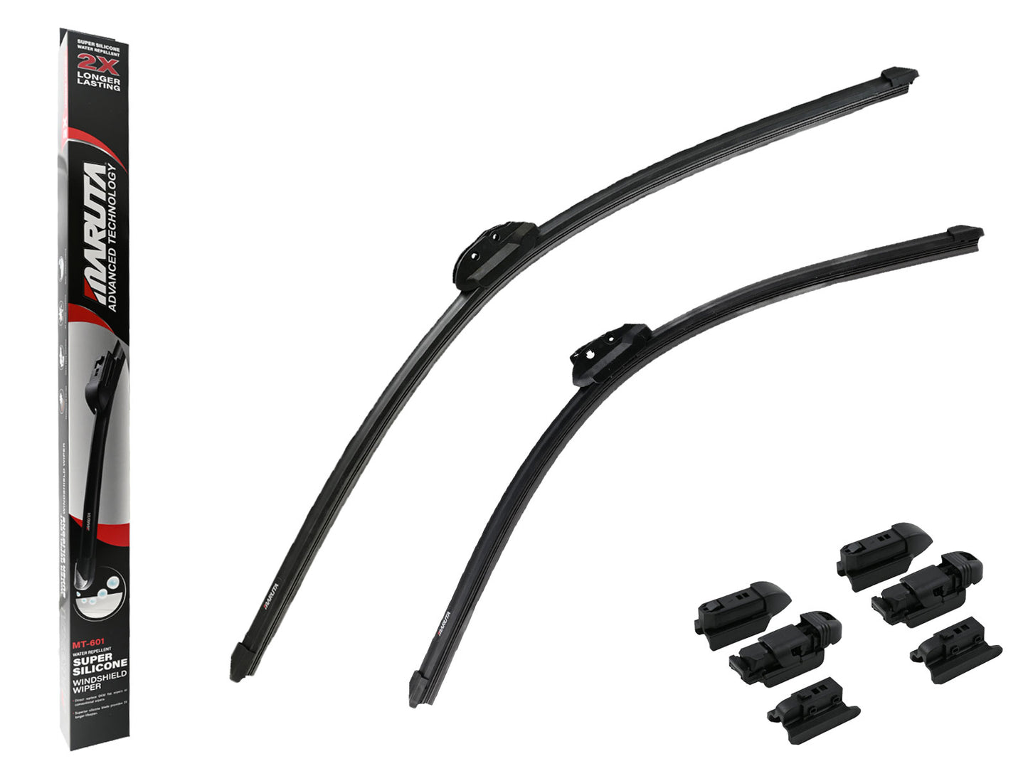 MARUTA Scheibenwischer SET 700 mm / 550 mm für Frontscheibe, Aero-dynamik optimierte Wischerblätter aus wasserabweisendem Silikon mit Multi Plattform Adapter - Perleffekt für streifenfreie Sicht - Bild 1