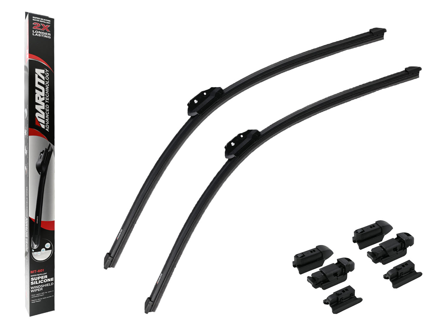 MARUTA Scheibenwischer SET 650 mm / 650 mm für Frontscheibe, Aero-dynamik optimierte Wischerblätter aus wasserabweisendem Silikon mit Multi Plattform Adapter - Perleffekt für streifenfreie Sicht - Bild 1