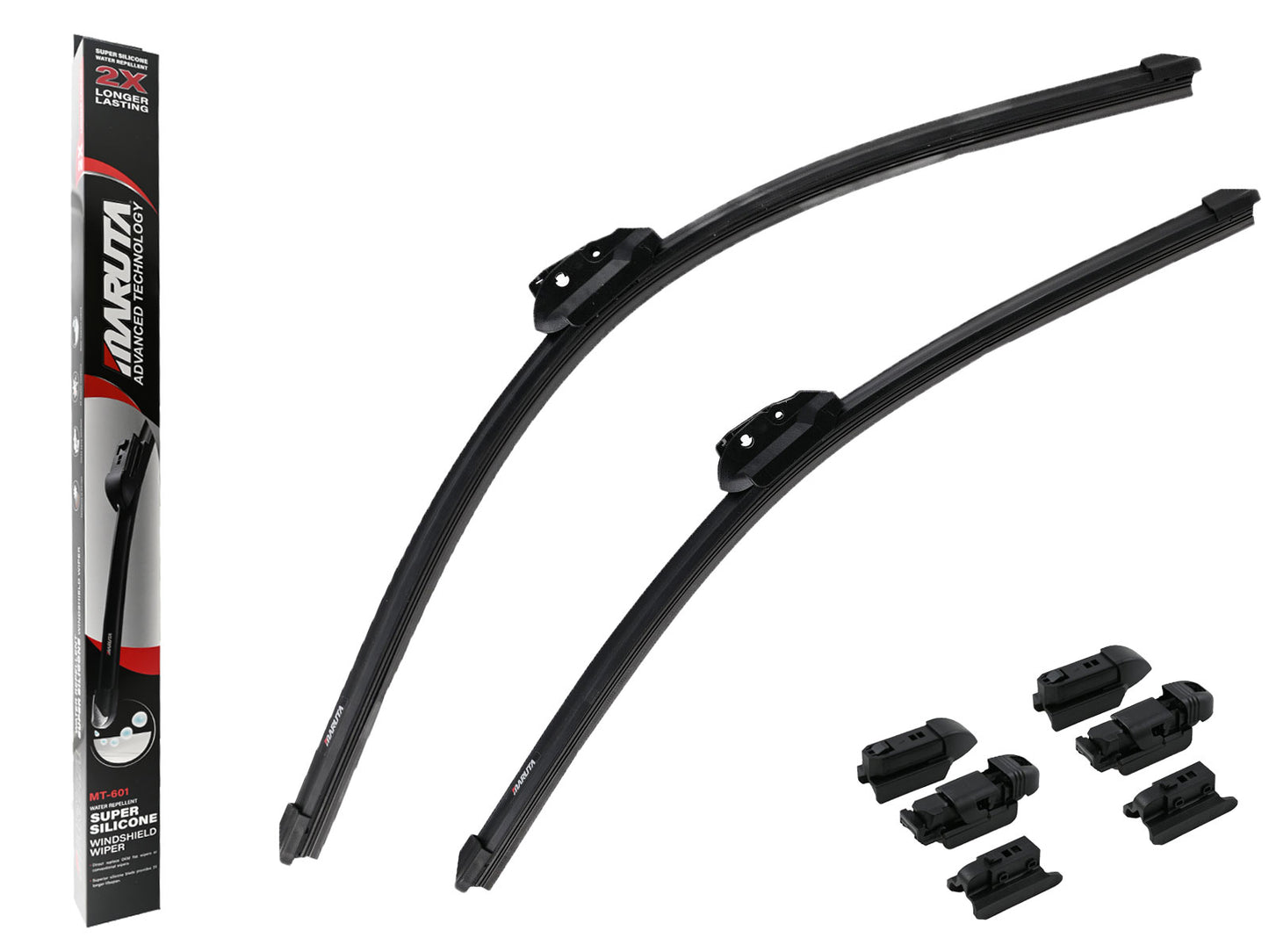 MARUTA Scheibenwischer SET 550 mm / 525 mm für Frontscheibe, Aero-dynamik optimierte Wischerblätter aus wasserabweisendem Silikon mit Multi Plattform Adapter - Perleffekt für streifenfreie Sicht - Bild 1